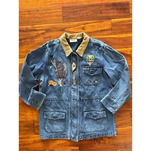 Christopher & Banks Denim Jacket Embroidered Vintage Jacket Women L